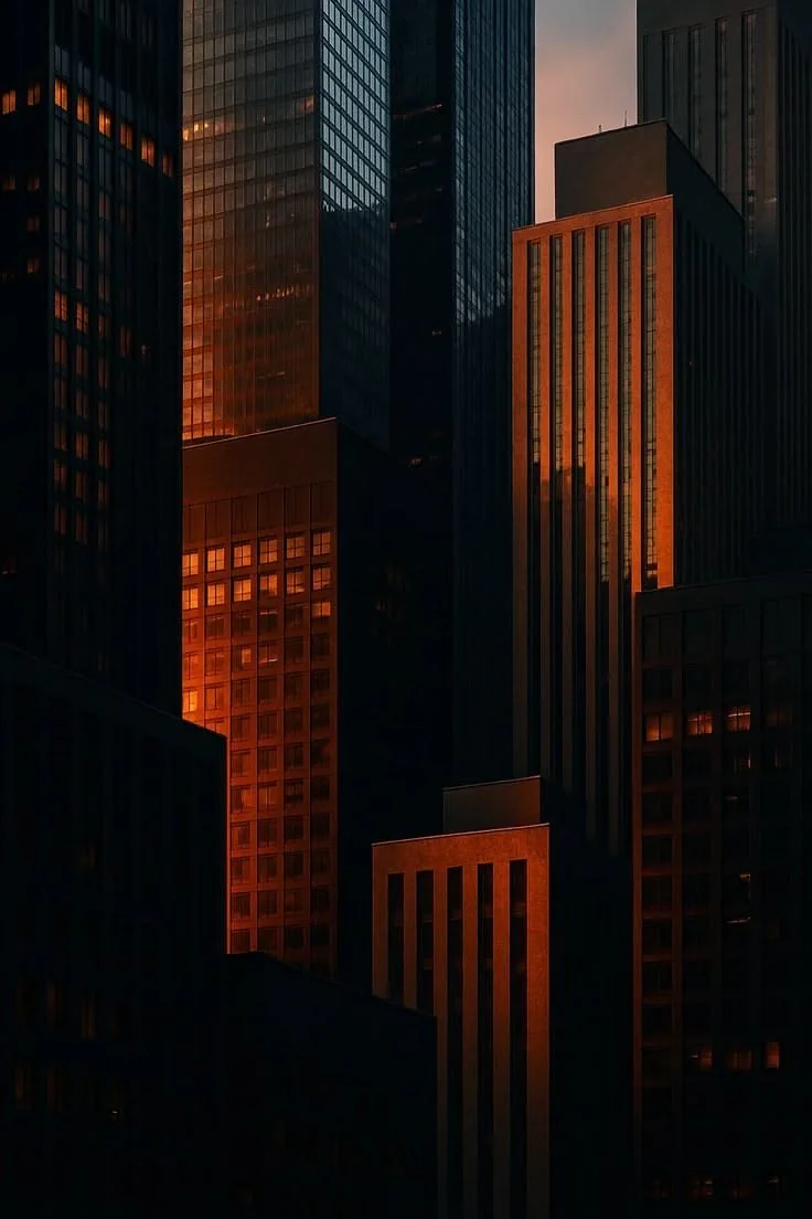 Skyscrapers lit by the golden-hour sun